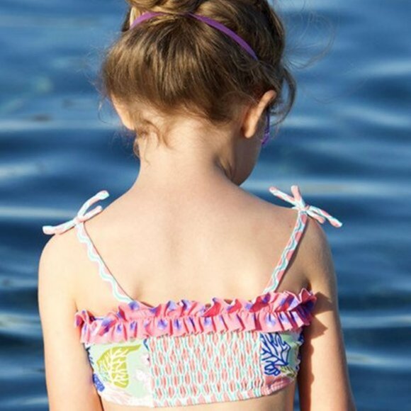 Matilda Jane | Aqua & Pink Floral Cannonball & Seashells Bikini Set | Size 4 - Picture 4 of 12